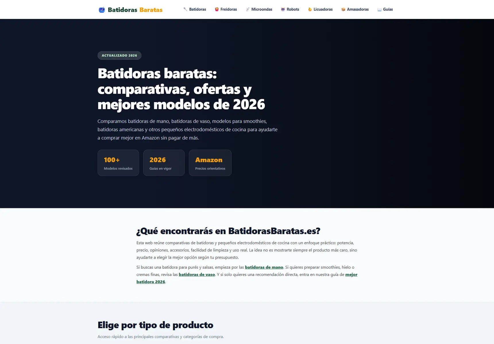Captura real de la web BatidorasBaratas