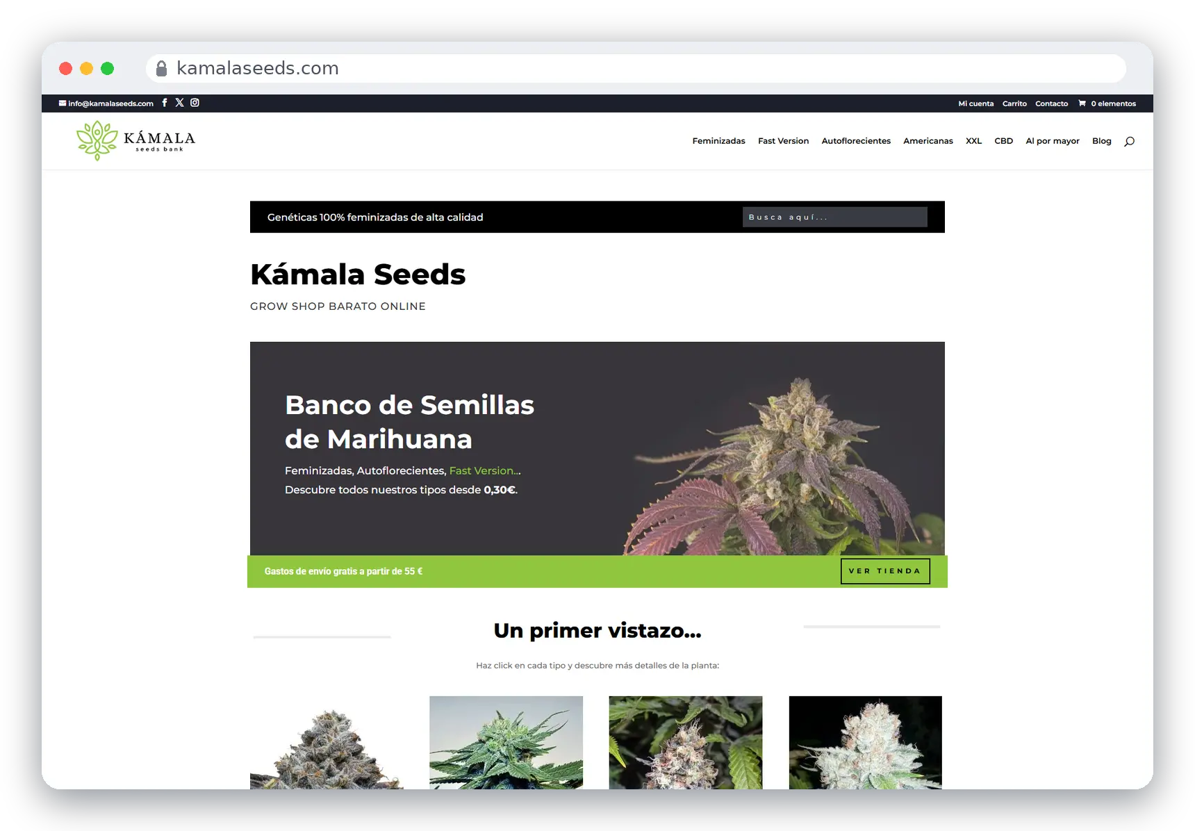Captura real de la tienda Kamala Seeds